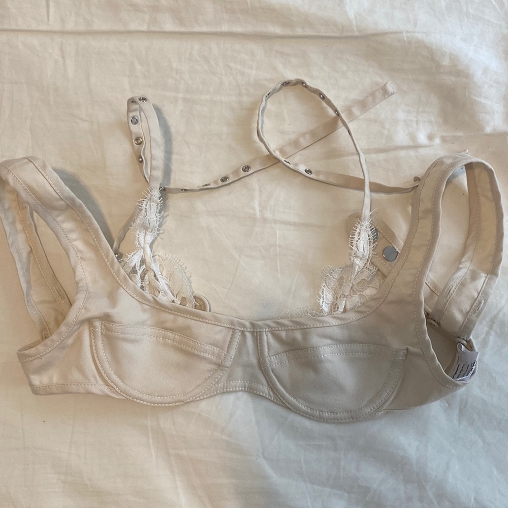 Orseund Iris Lace Trimmed Bra Top in XXS in Cream
